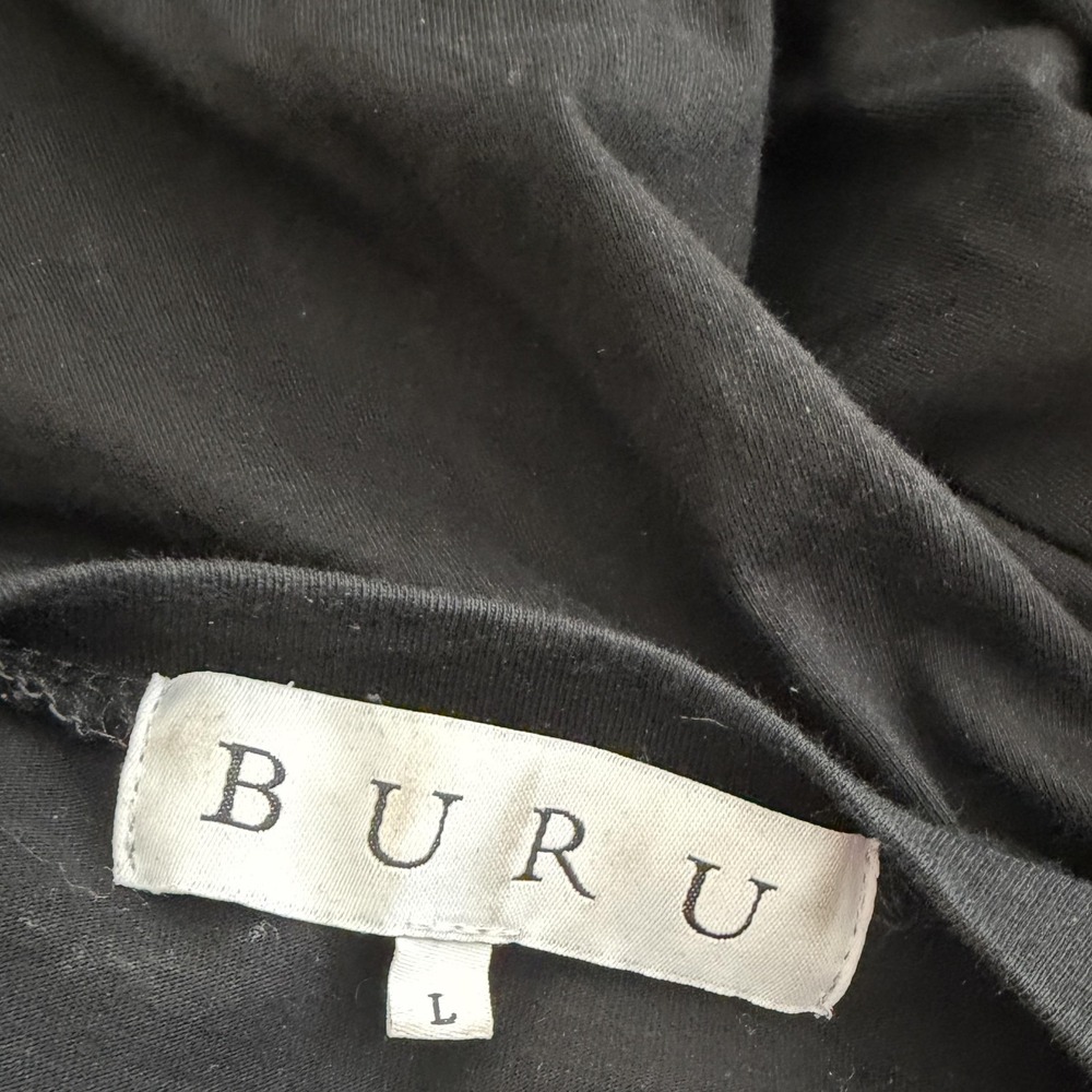 BURU Puff Sleeve Tee Shirt Top Womens L Black Long Sleeve Crew Neck Jersey Knit - Picture 2 of 8